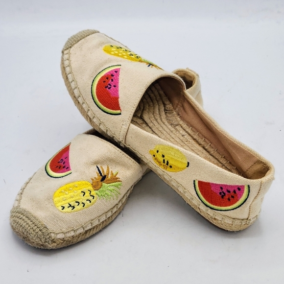 J. Crew Embroidered Fruit Salad Espadrilles In Sundried Linen Size 6 - Picture 1 of 14